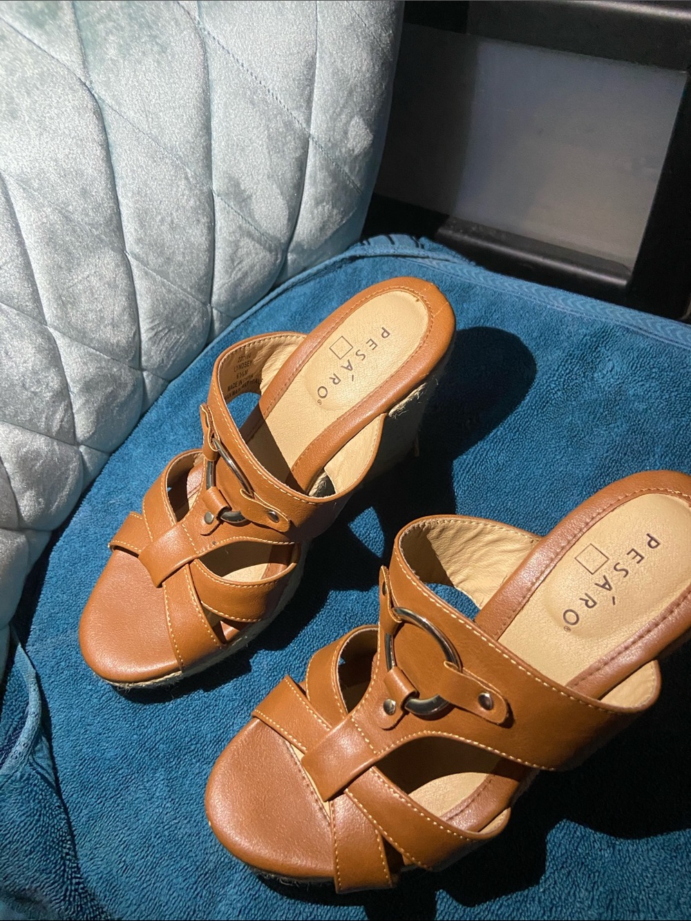 Pesaro Brown Leather Slide Mules with Ring Detail